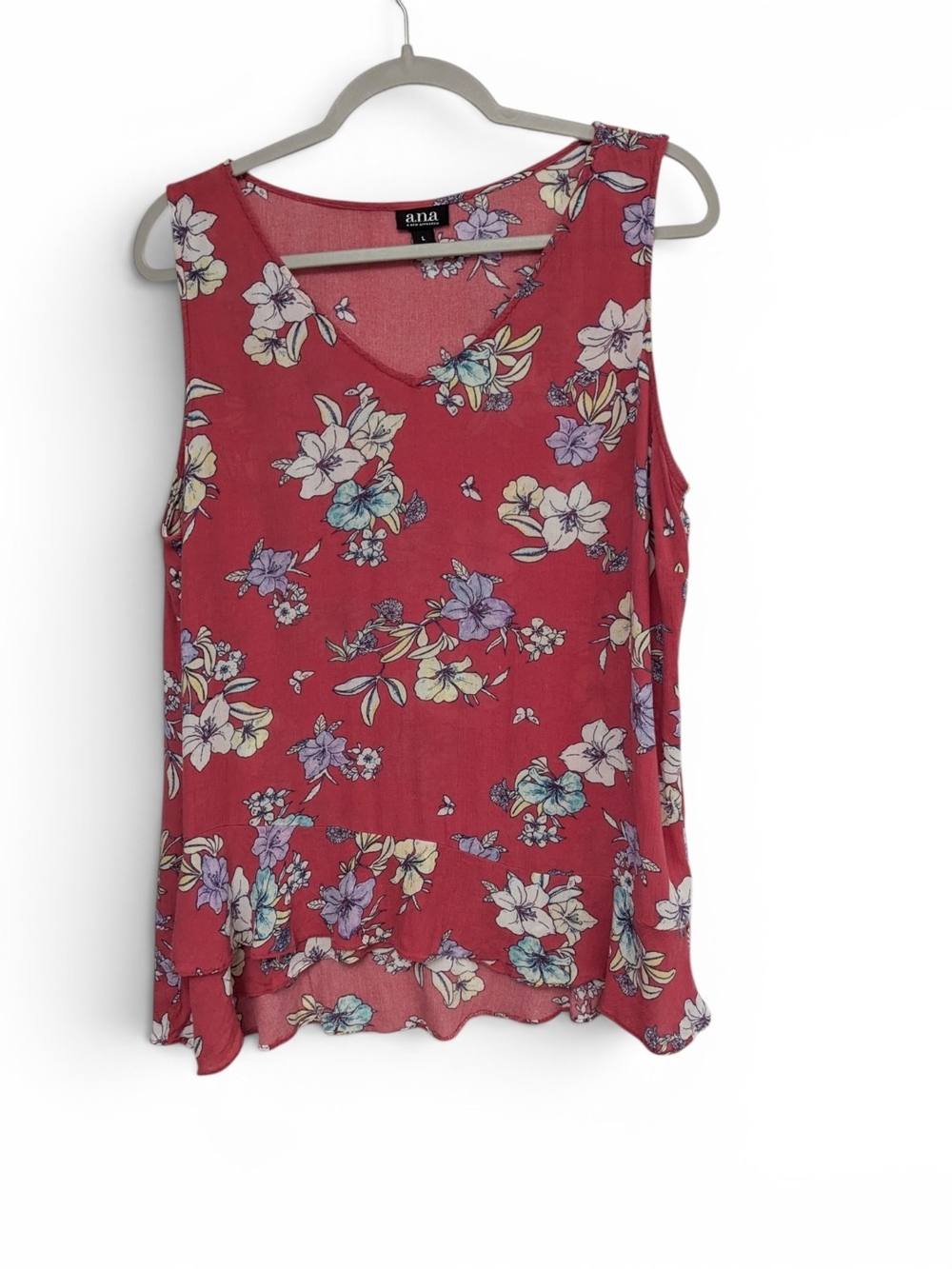 a.n.a Pink Floral Sleeveless V-Neck Top
